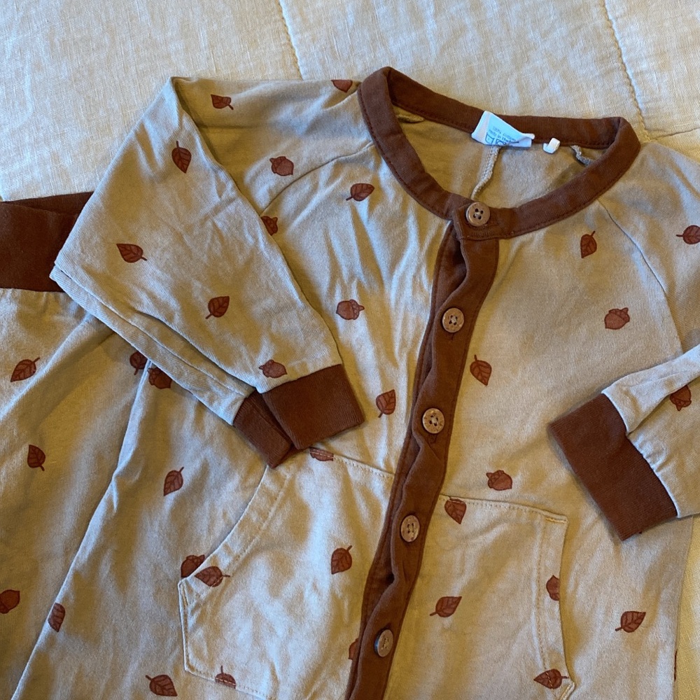 Leaf Print Button-Up Onsie